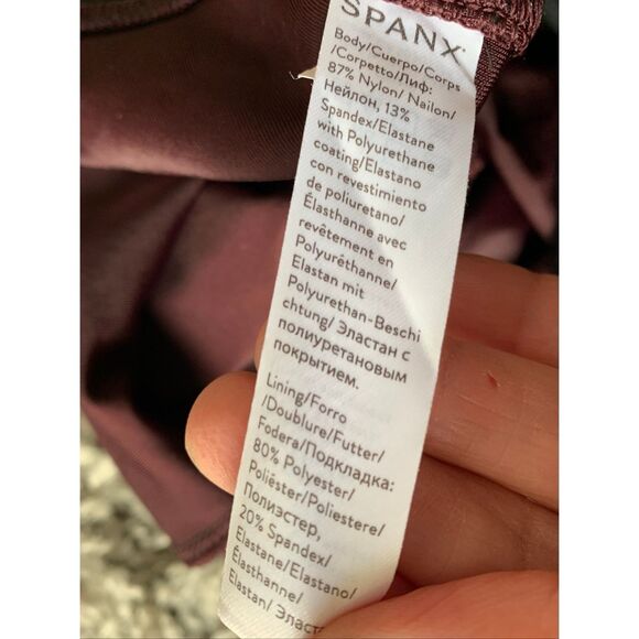 NEW NWT SPANX Faux Leather SHINY wine purple LEGGINGS sz L - Picture 6 of 6